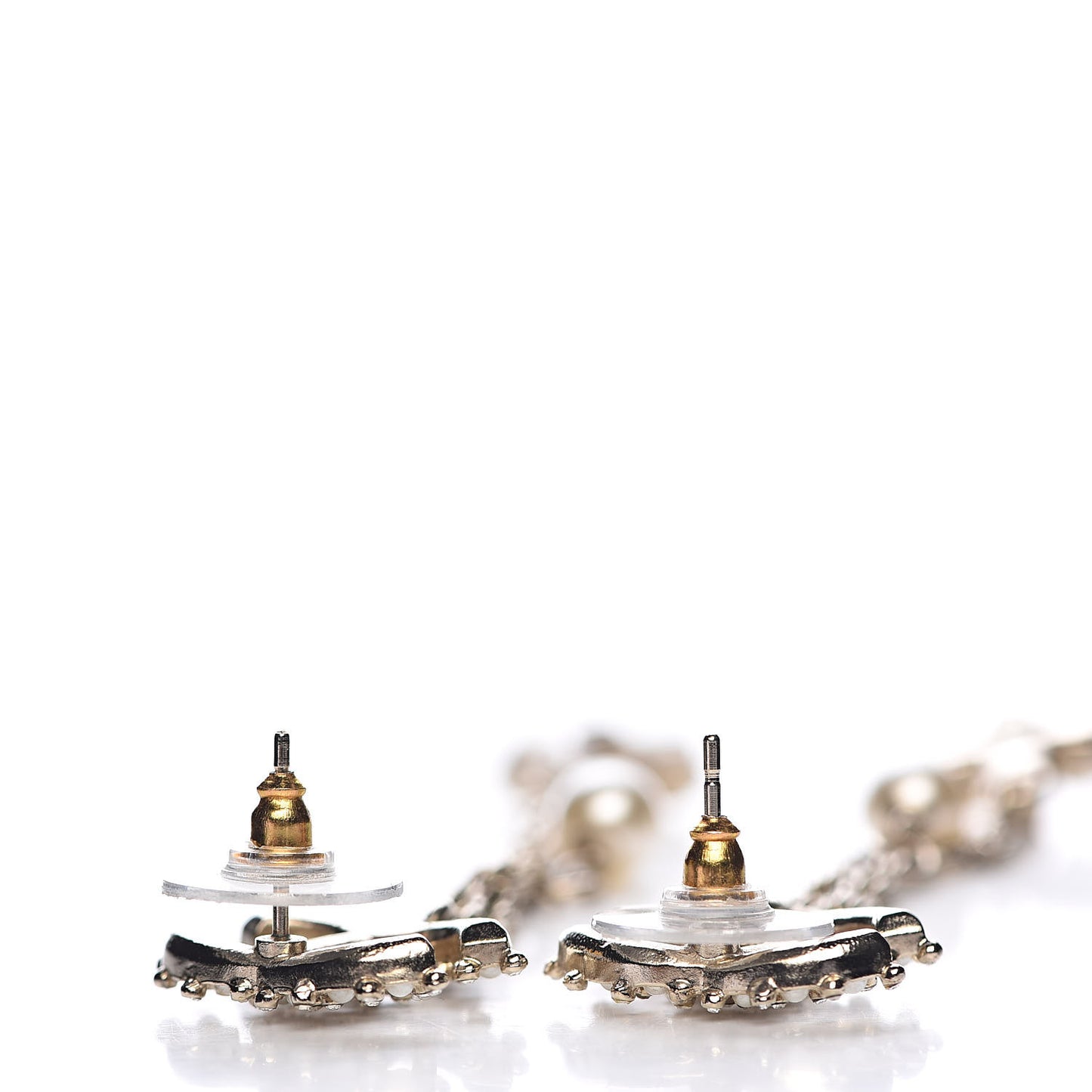 Pearl Crystal CC Flower Drop Earrings Silver White