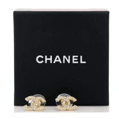 Chanel Metal Graduated Pearl Crystal CC Earrings Light Gold 5 of 5