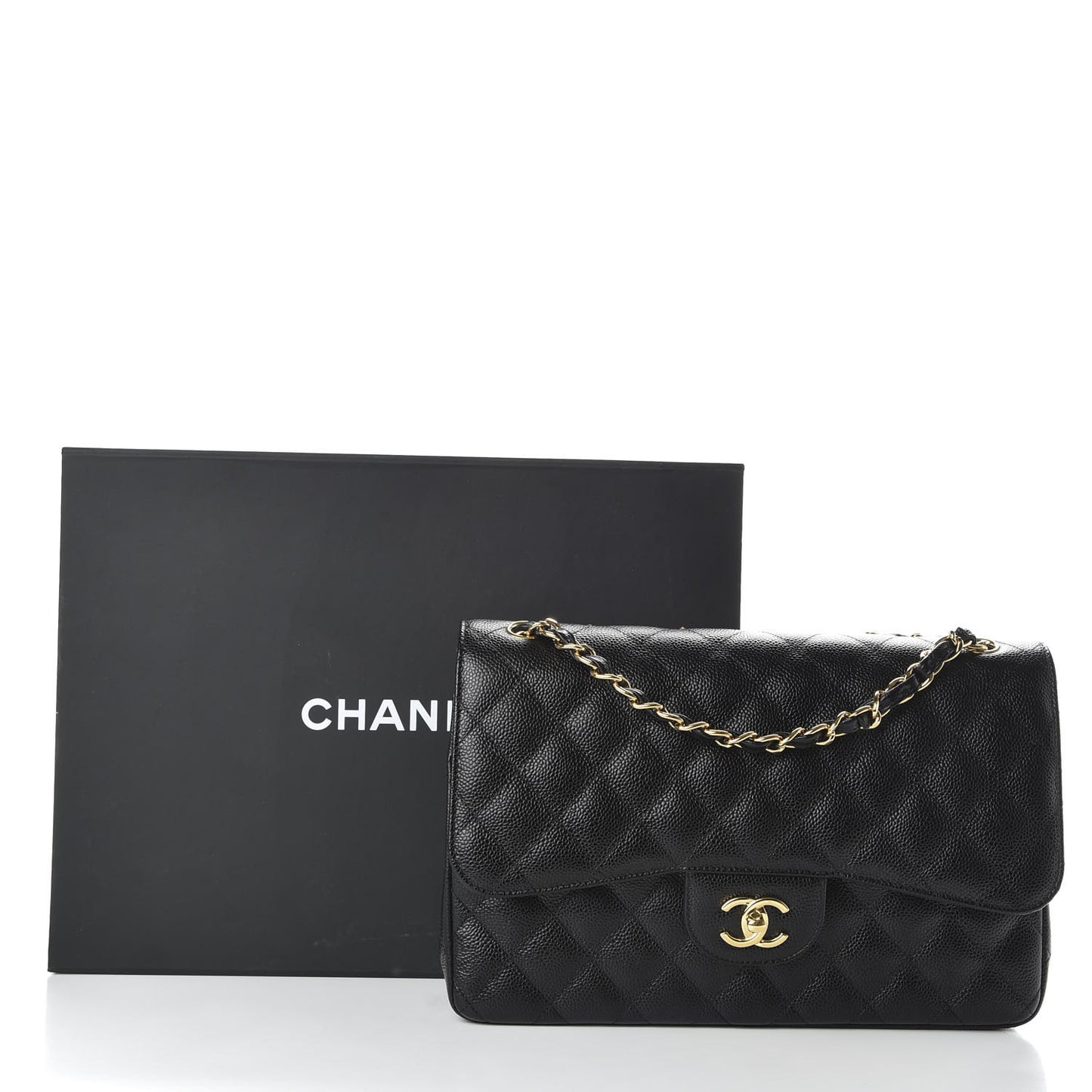 Caviar Quilted Jumbo Double Flap Black