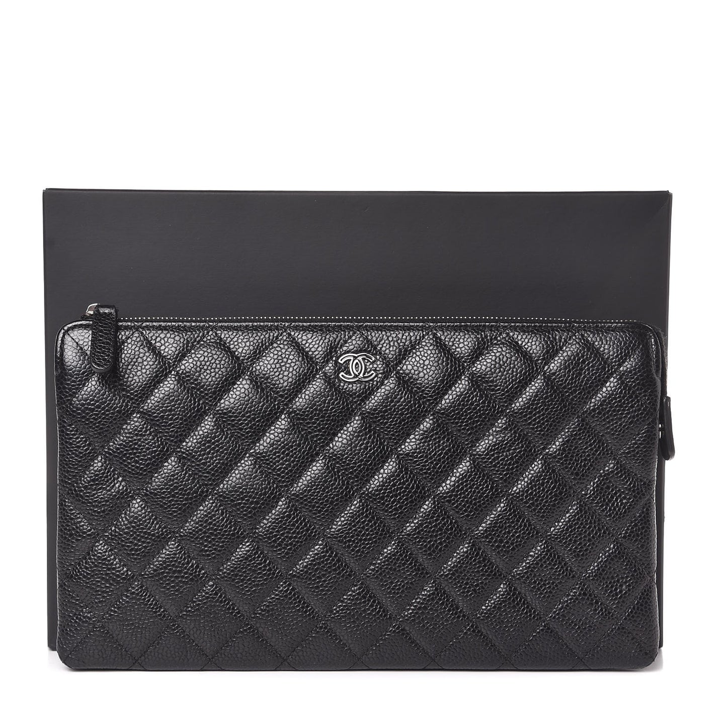 Caviar Quilted Large Zipped Clutch Black