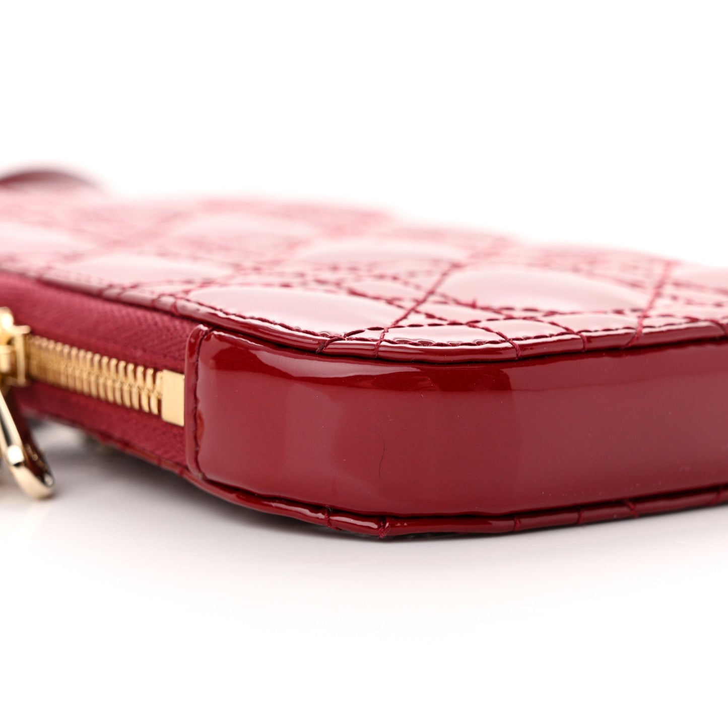 Patent Cannage Lady Dior Phone Holder Red
