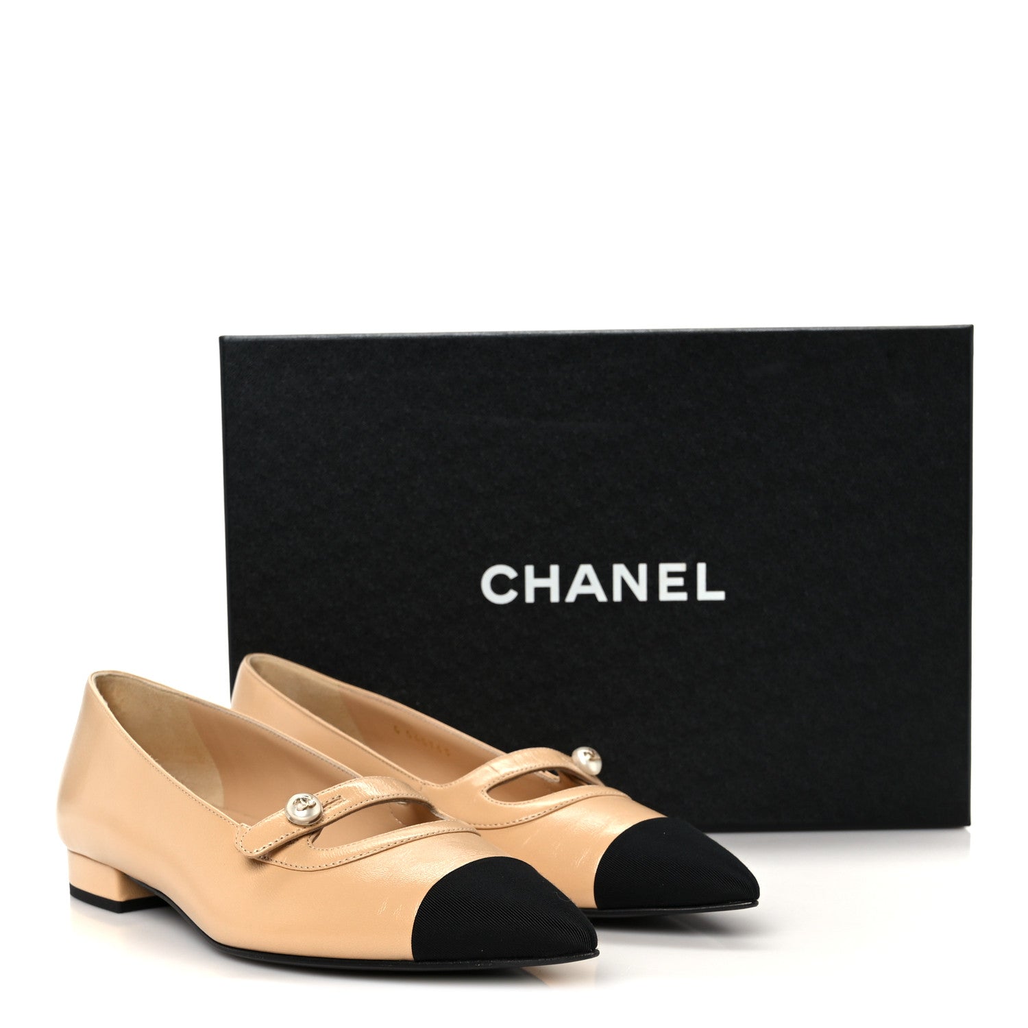 Chanel Shiny Lambskin Grosgrain Pointed Toe CC Ballet Flats 37.5