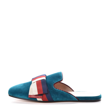 Gucci Softy Velvet Sylvie Bow Slippers 39.5 Pavone 1 of 7