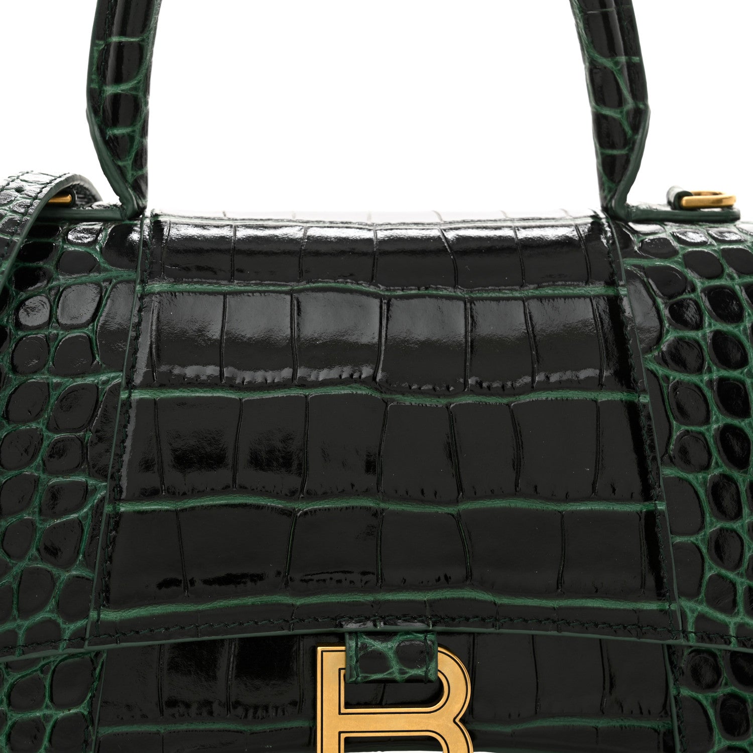 Balenciaga Shiny Calfskin Crocodile Embossed Small Hourglass Top Handle Bag Forest Green 8 of 12