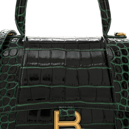 Balenciaga Shiny Calfskin Crocodile Embossed Small Hourglass Top Handle Bag Forest Green 8 of 12
