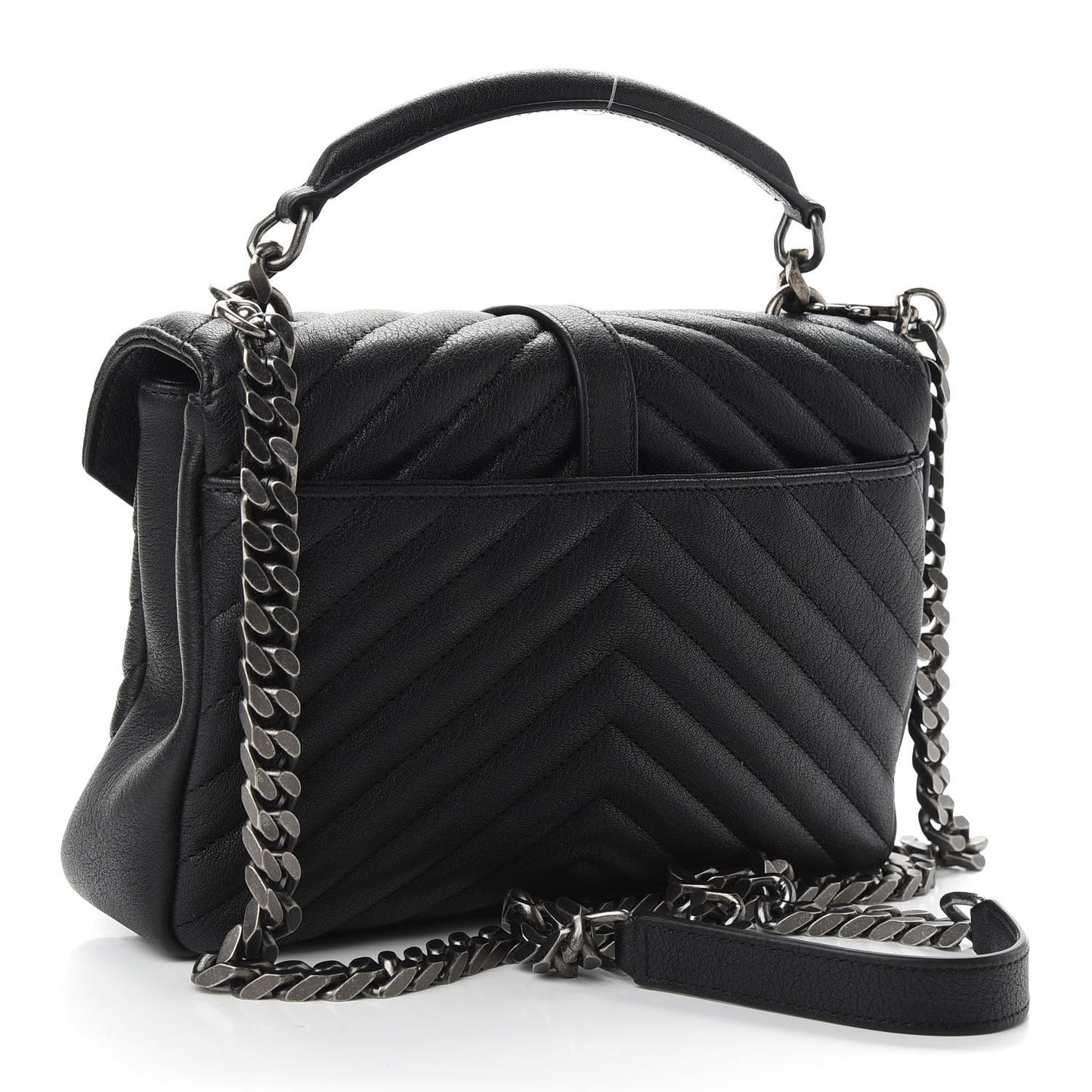 Sheepskin Matelasse Chevron Monogram Medium College Bag Black