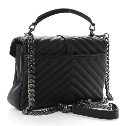 Saint Laurent Sheepskin Matelasse Chevron Monogram Medium College Bag Black 3 of 9
