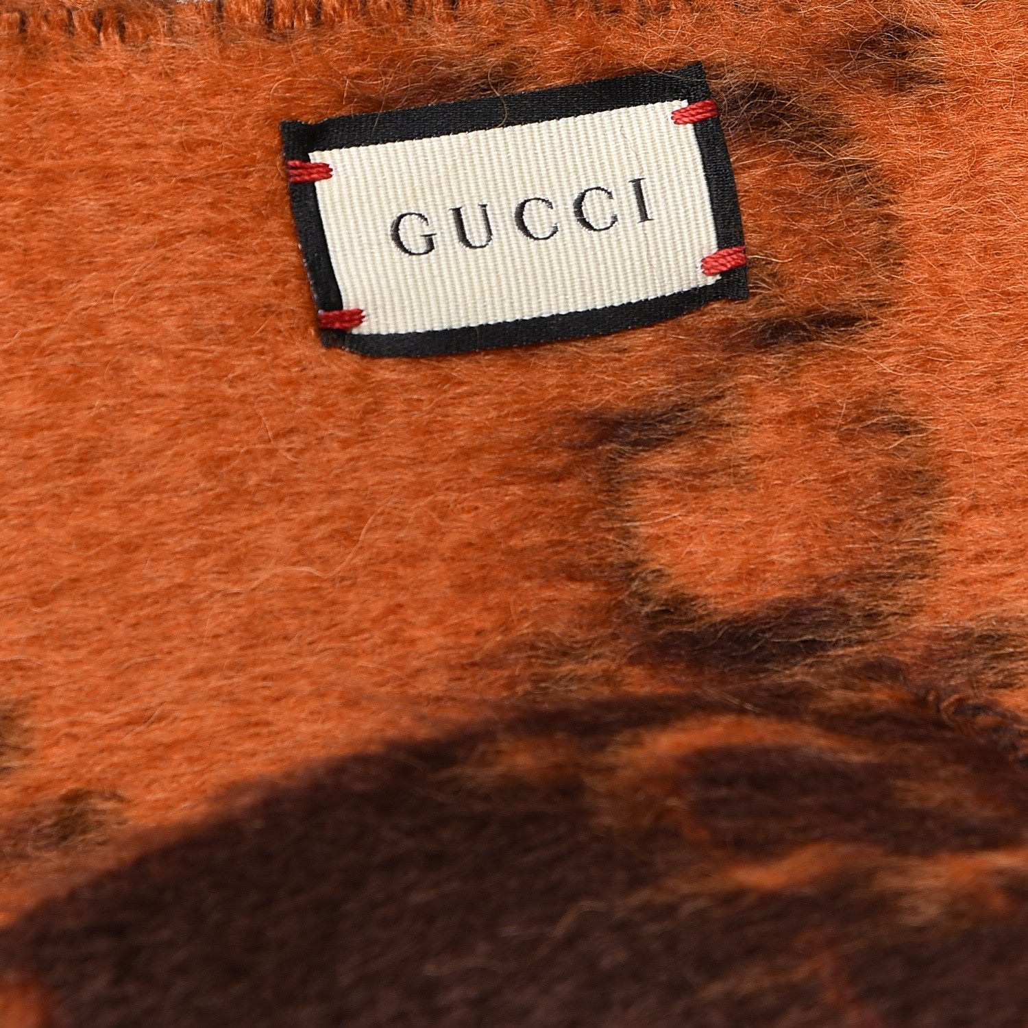 Gucci Wool Alpaca GG Monogram Big GG Rock Scarf Tangerine Brown 5 of 5