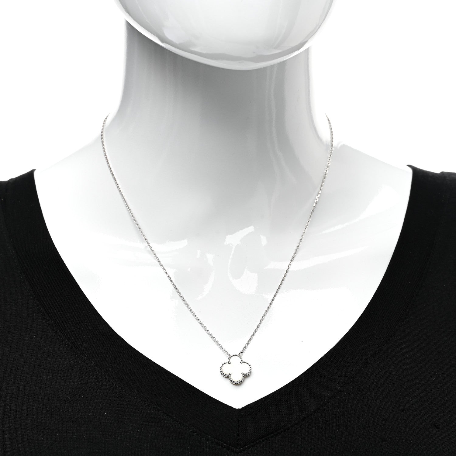 Van Cleef & Arpels 18K White Gold Mother Of Pearl Vintage Alhambra Pendant Necklace 2 of 5
