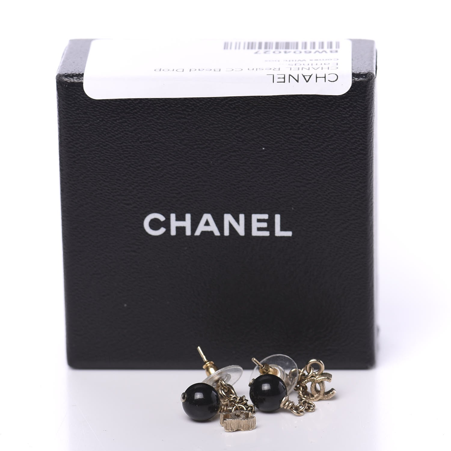 Chanel Resin CC Bead Drop Earrings Gold Black 4 of 4