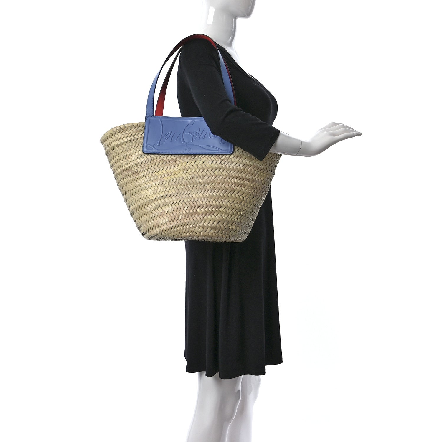 Christian Louboutin Woven Straw Loubishore Tote Blue 2 of 10