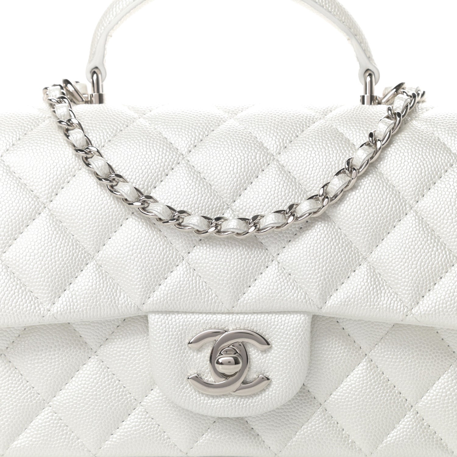 Chanel Iridescent Caviar Quilted Mini Top Handle Rectangular Flap White 10 of 11