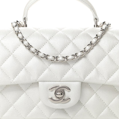 Chanel Iridescent Caviar Quilted Mini Top Handle Rectangular Flap White 10 of 11