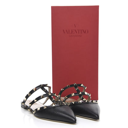 Valentino Garavani Pebbled Calfskin Rockstud Flat Cage Mules 38 Black 8 of 8