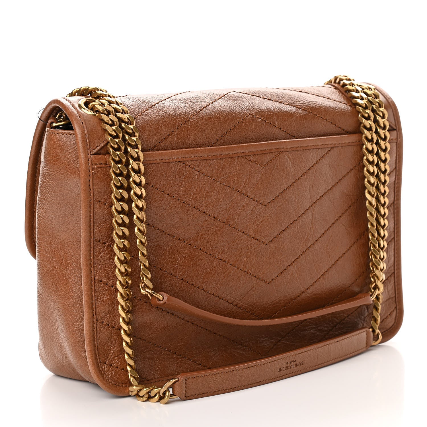 Saint Laurent Crinkled Calfskin Matelasse Monogram Medium Niki Chain Satchel Caramel 3 of 9