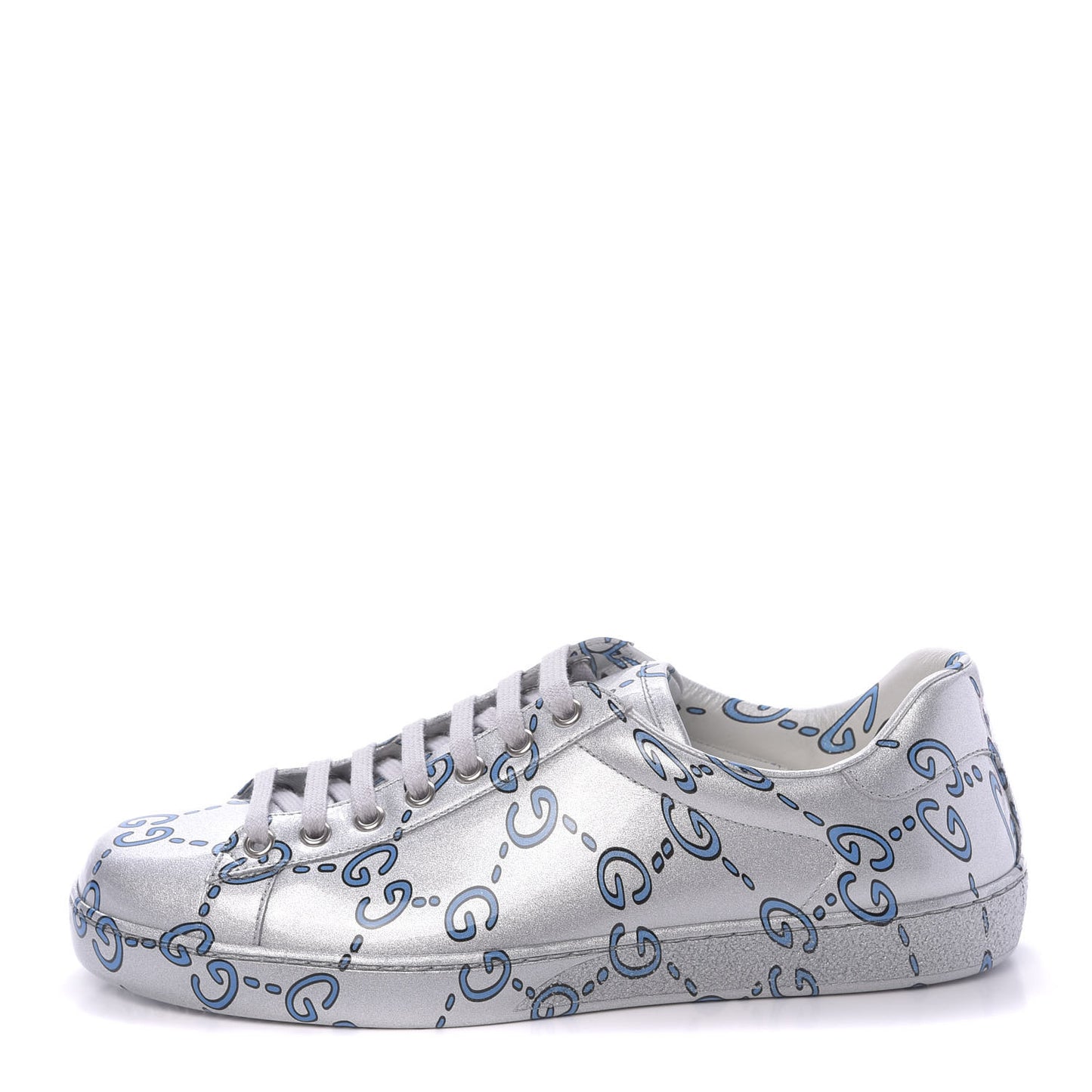 Miro Rubber Wax GucciGhost Print Mens New Ace Sneakers 7.5 Silver