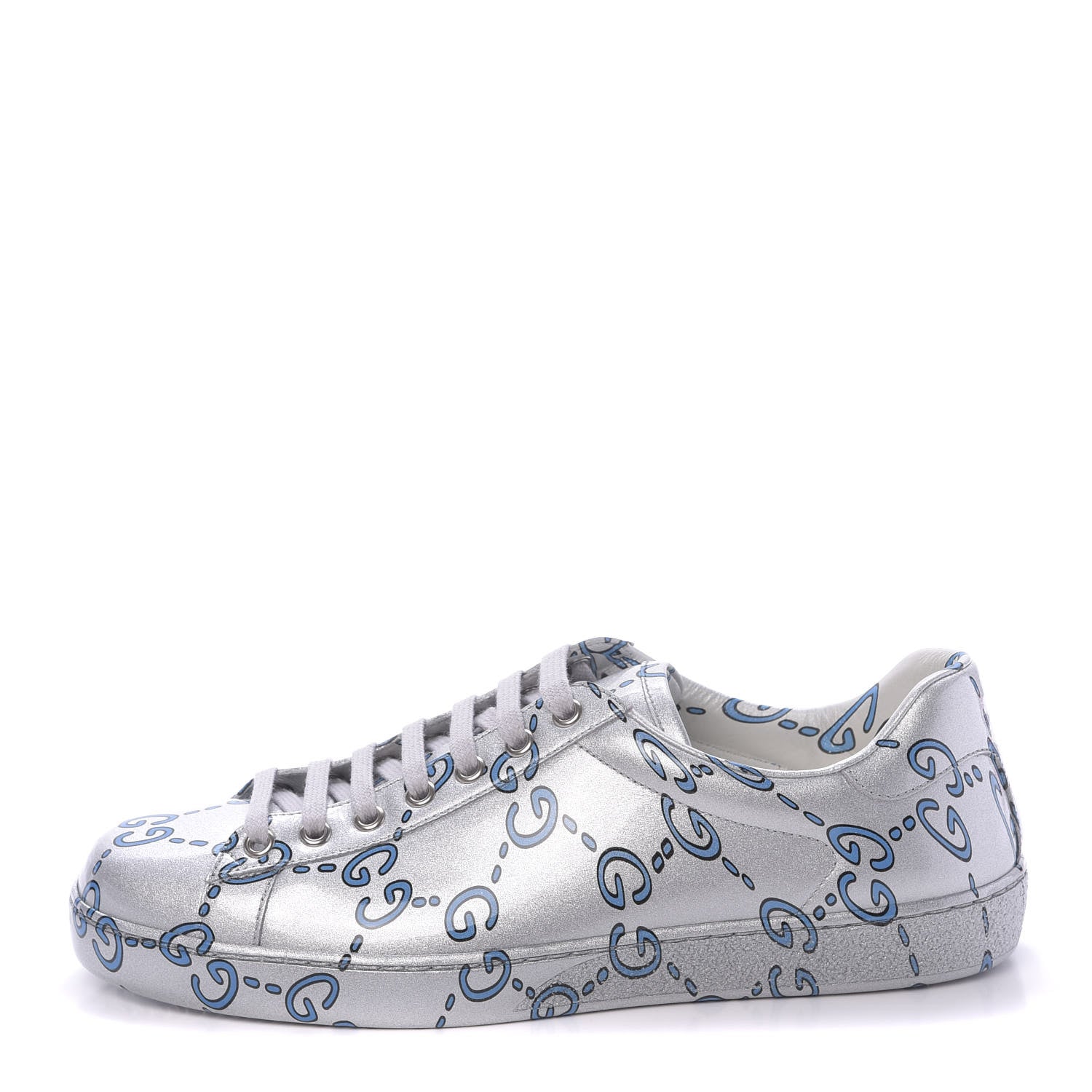 Gucci Miro Rubber Wax GucciGhost Print Mens New Ace Sneakers 7.5 Silver 1 of 9