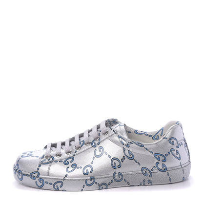 Gucci Miro Rubber Wax GucciGhost Print Mens New Ace Sneakers 7.5 Silver 1 of 9