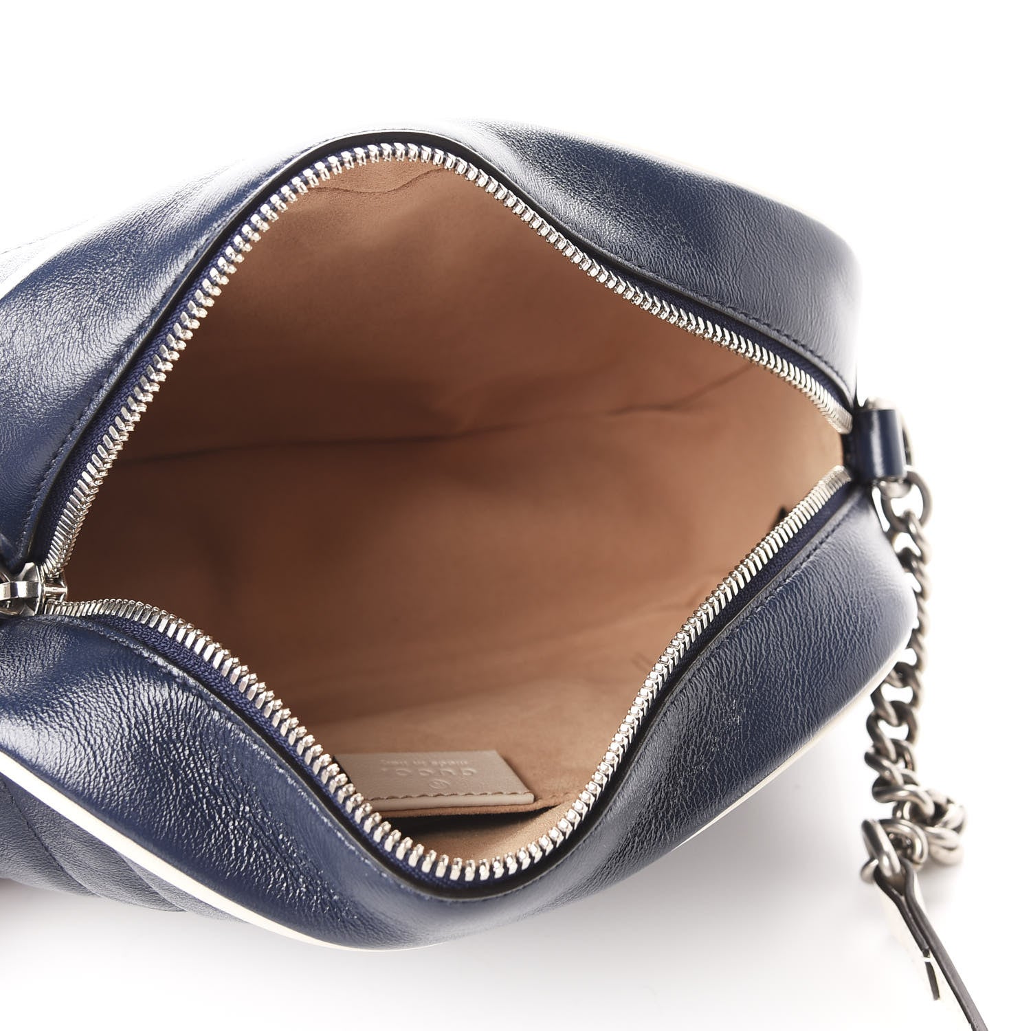 Gucci Vintage Effect Calfskin Matelasse Diagonal Small Torchon GG Marmont Chain Shoulder Bag Blue Agata Mystic White 5 of 11