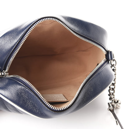 Gucci Vintage Effect Calfskin Matelasse Diagonal Small Torchon GG Marmont Chain Shoulder Bag Blue Agata Mystic White 5 of 11
