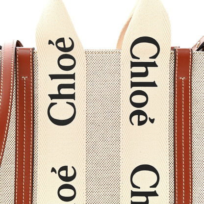 Chloe Cotton Calfskin Small Woody Ribbon Tote With Strap White Brown 8 of 10