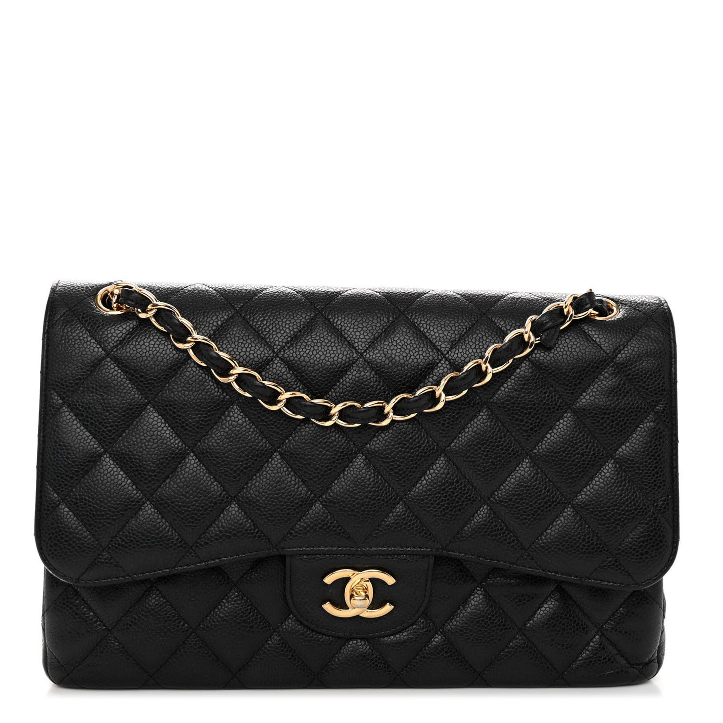 Caviar Quilted Jumbo Double Flap Black