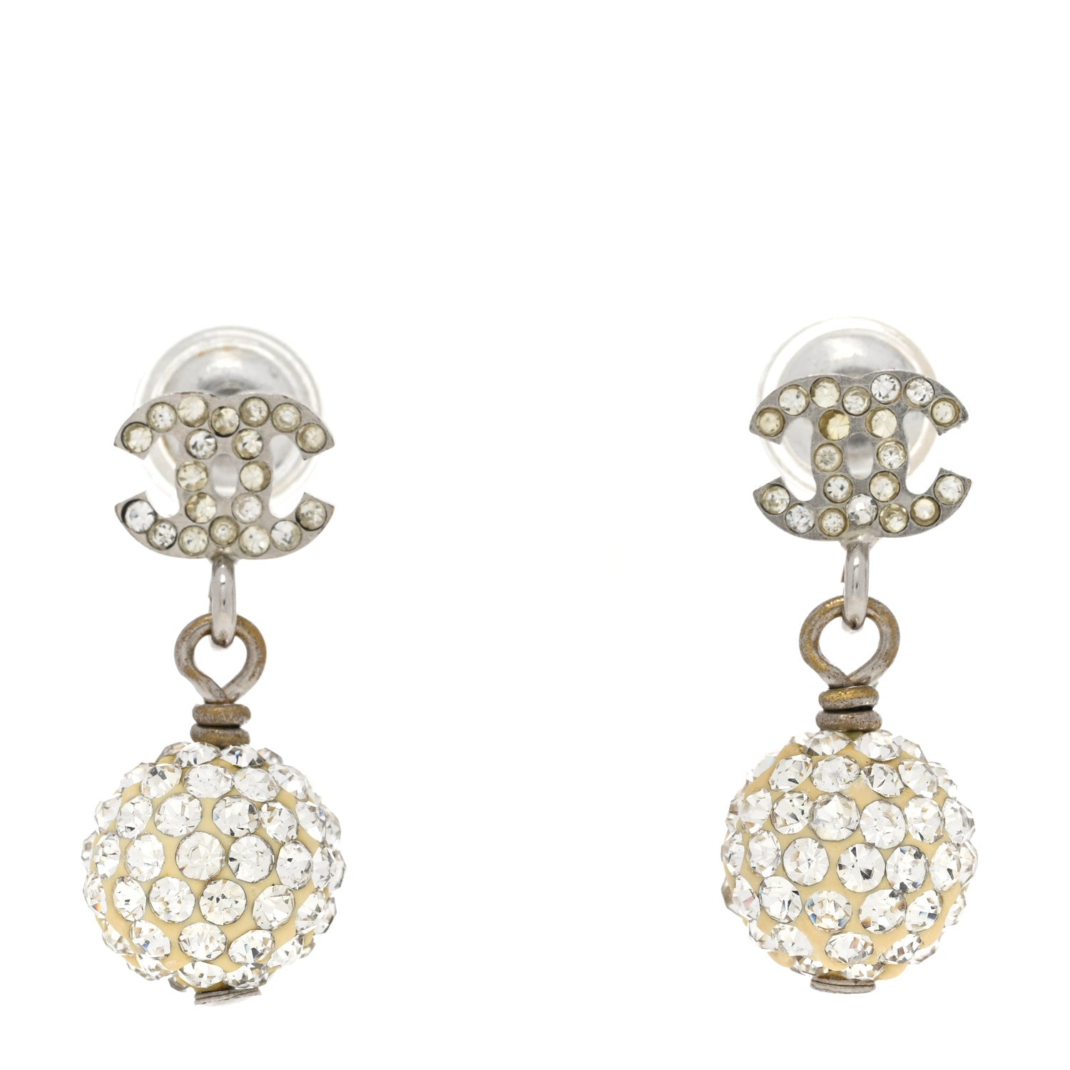 Chanel Crystal CC Drop Earrings White Silver 1 of 4