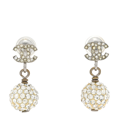 Chanel Crystal CC Drop Earrings White Silver 1 of 4