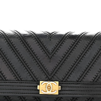 Chanel Calfskin Caviar Quilted Chevron Mixed Boy Wallet On Removable Chain Black 8 of 17