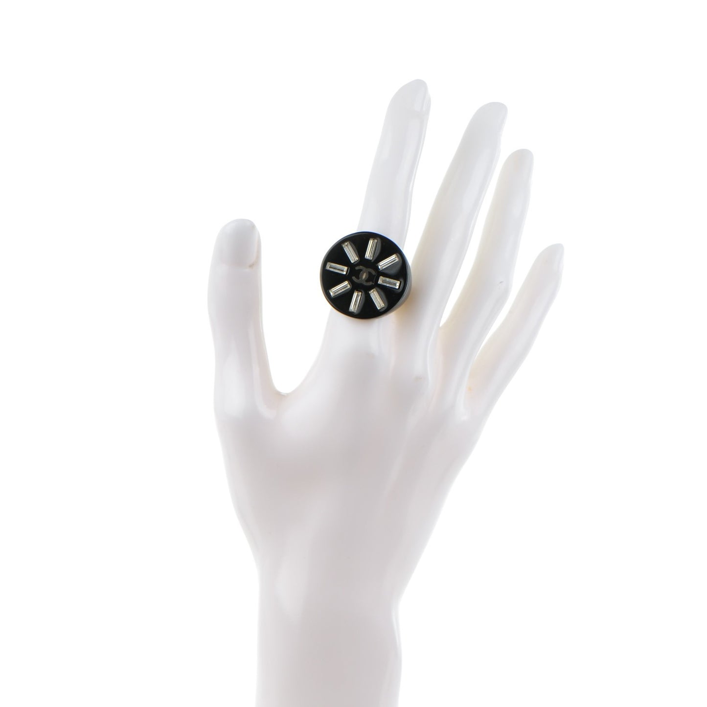 Resin Baguette Crystal CC Round Ring 7 Black