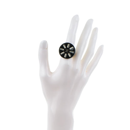 Chanel Resin Baguette Crystal CC Round Ring 7 Black 2 of 4