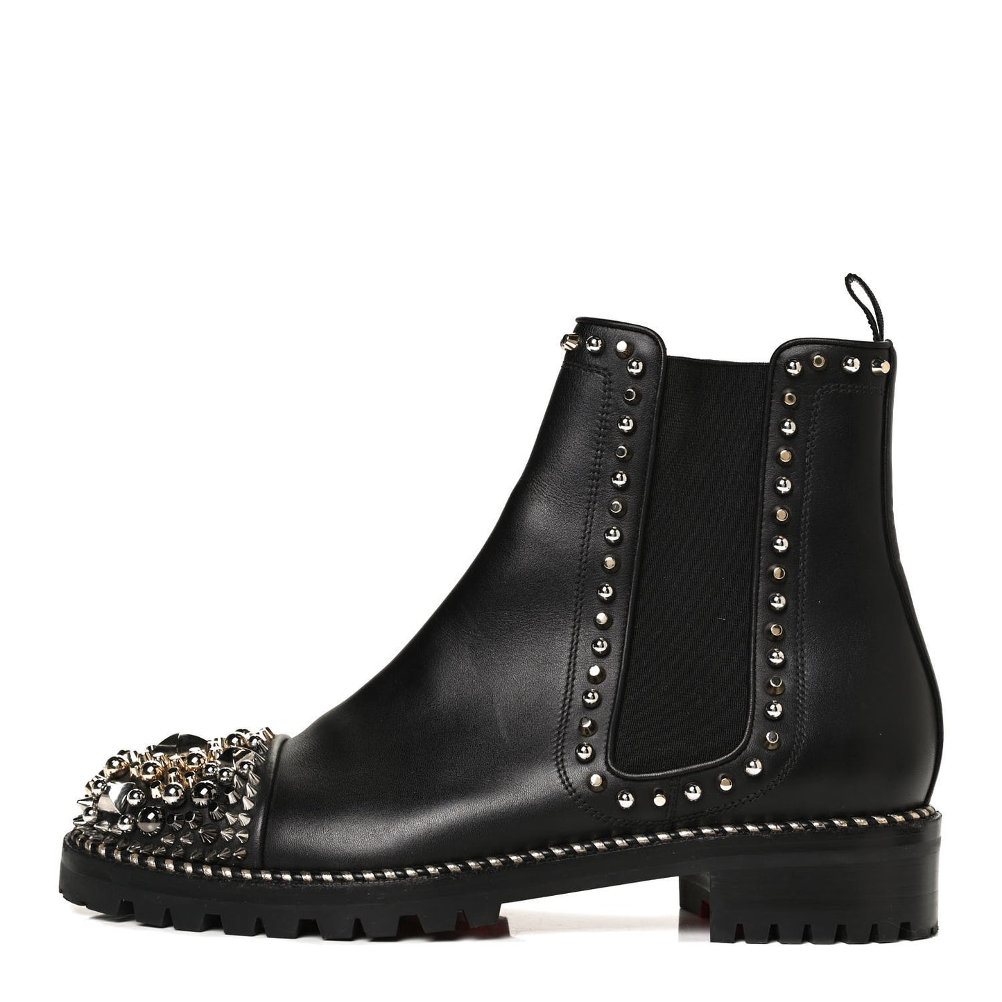 Calfskin Studded Chasse A Clou Flat Chelsea Boots 41 Black