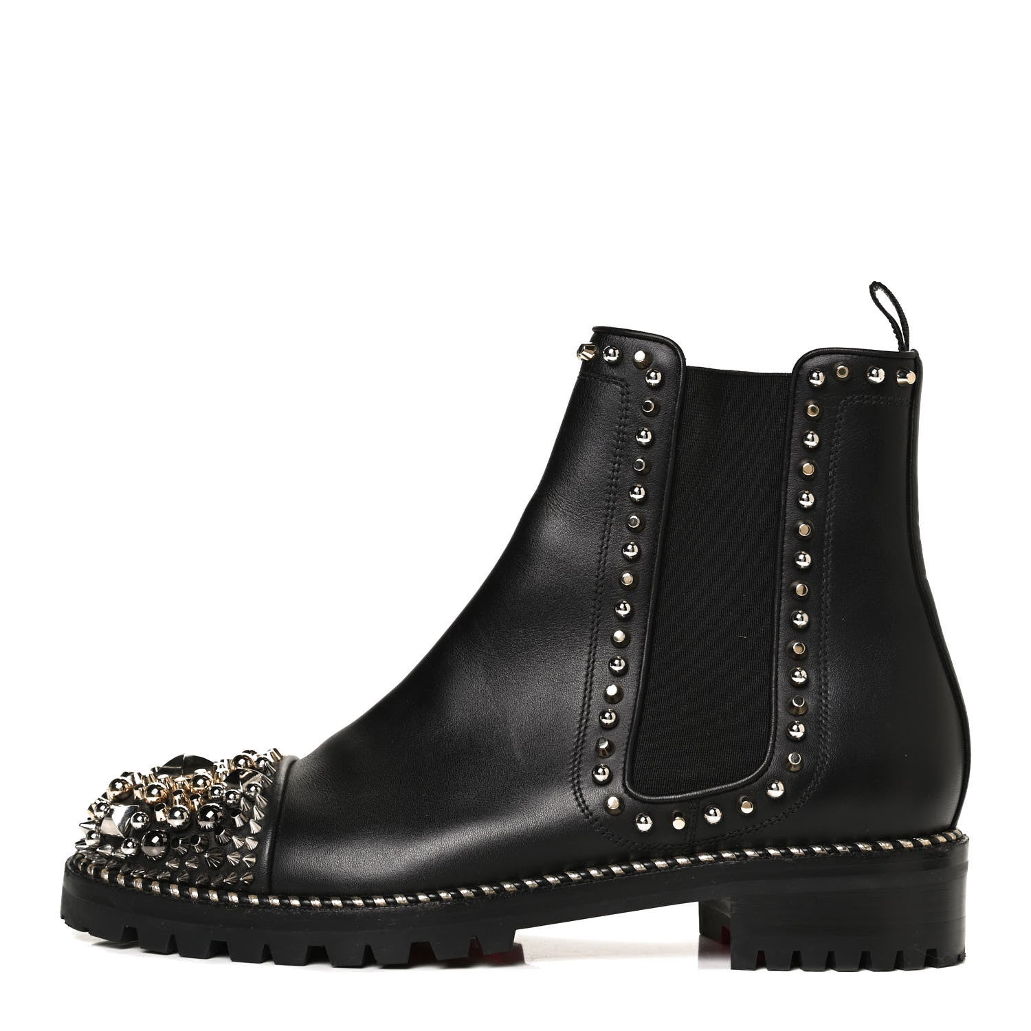 Christian Louboutin Calfskin Studded Chasse A Clou Flat Chelsea Boots 41 Black 1 of 11