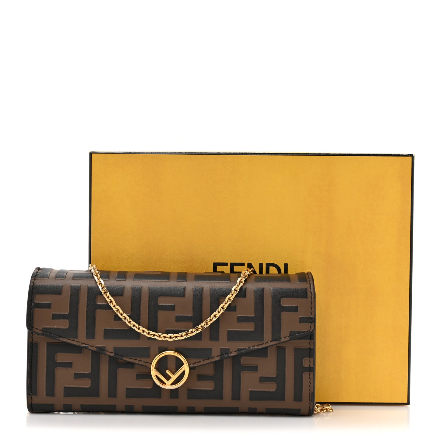 Vitello Soft F is Fendi Bi-Color FF 1974 Embossed Continental Envelope Wallet On Chain Maya Black