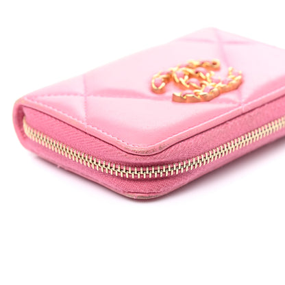 Chanel Lambskin Quilted Chanel 19 Zip Around Coin Purse Wallet Pink 22 of 25