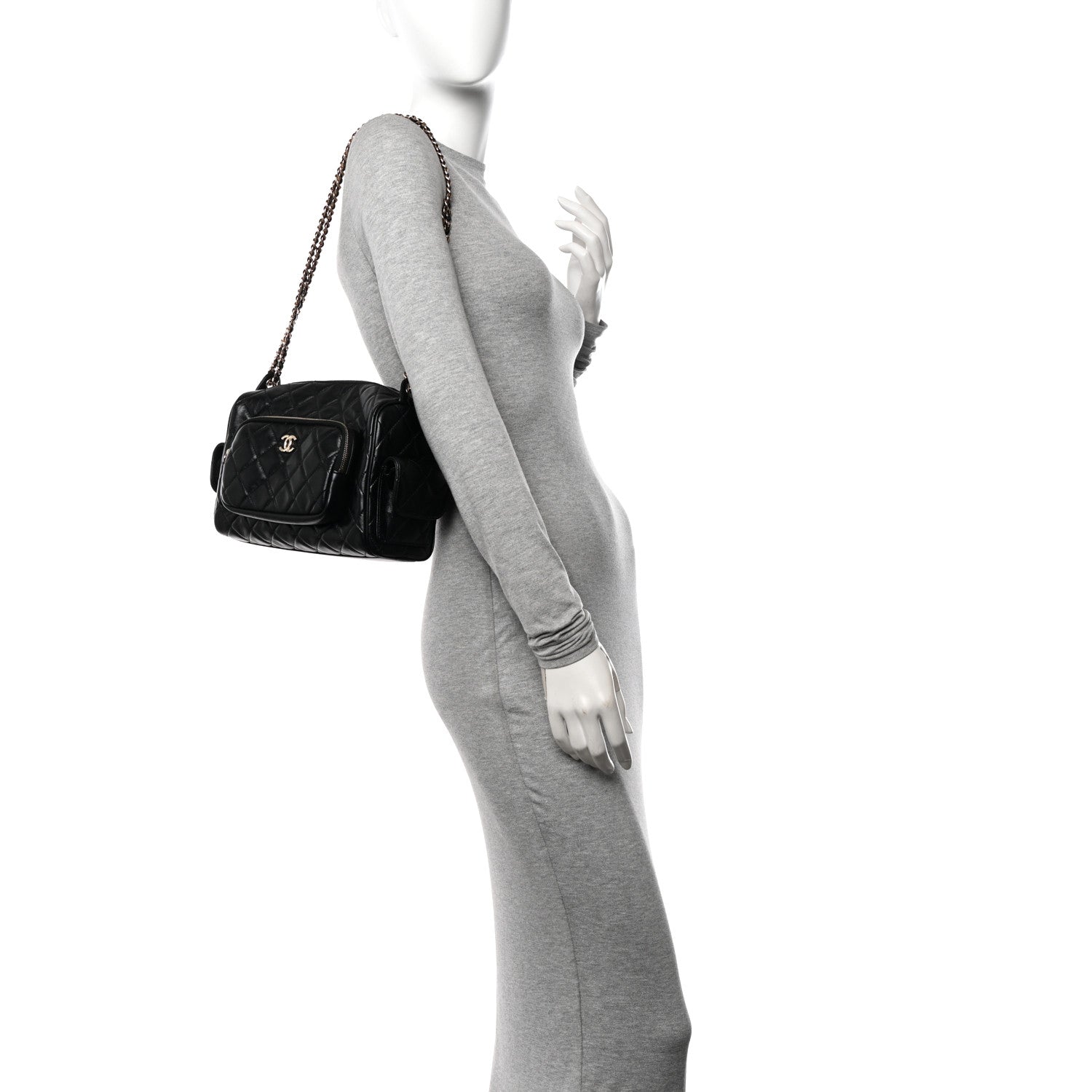 Chanel Shiny Crumpled Lambskin Quilted Medium Preppy Pocket Camera Case Black 2 of 10