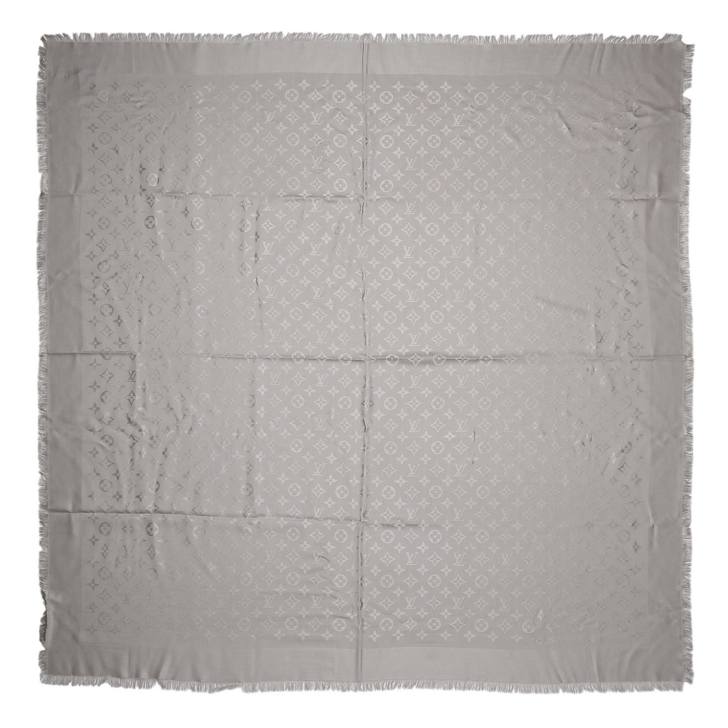 Wool Silk Monogram Shawl Greige