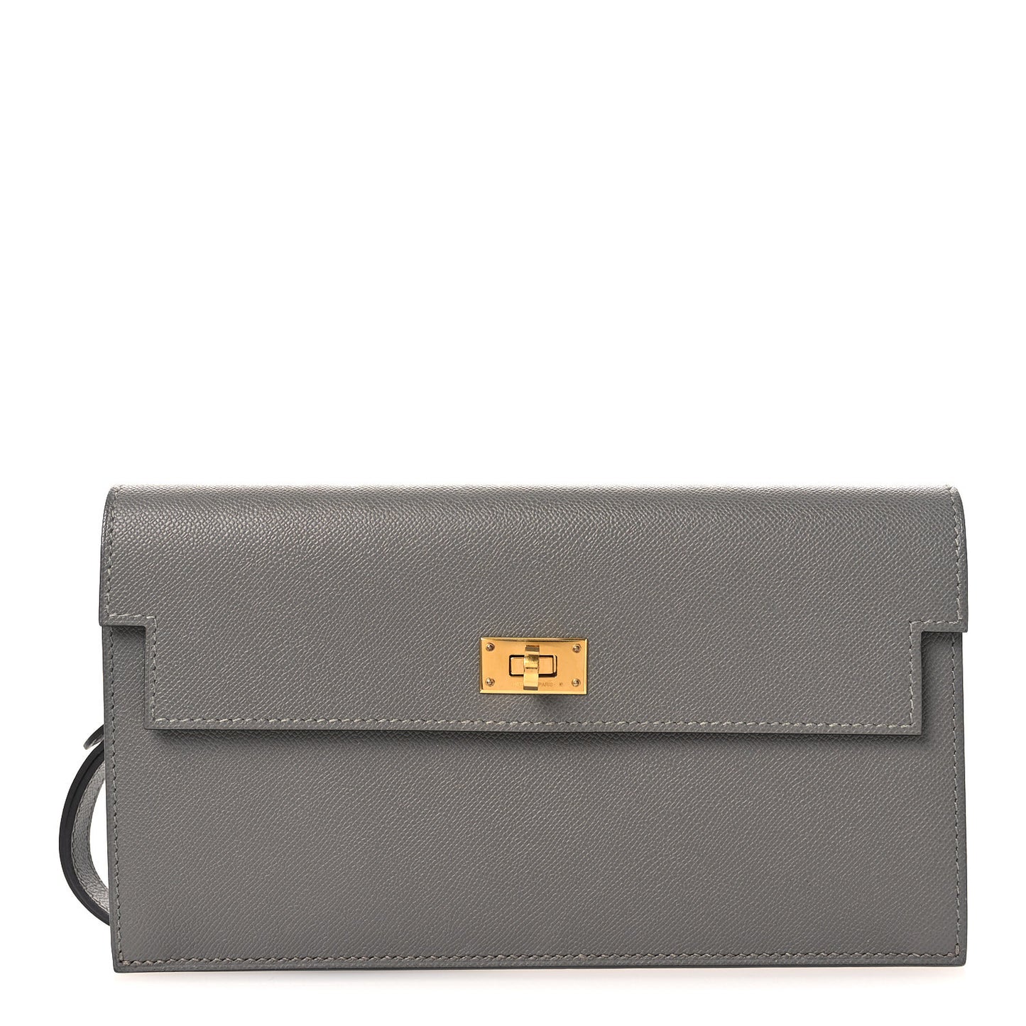 Madame Calfskin Kelly Pocket Long Wallet Gris Meyer