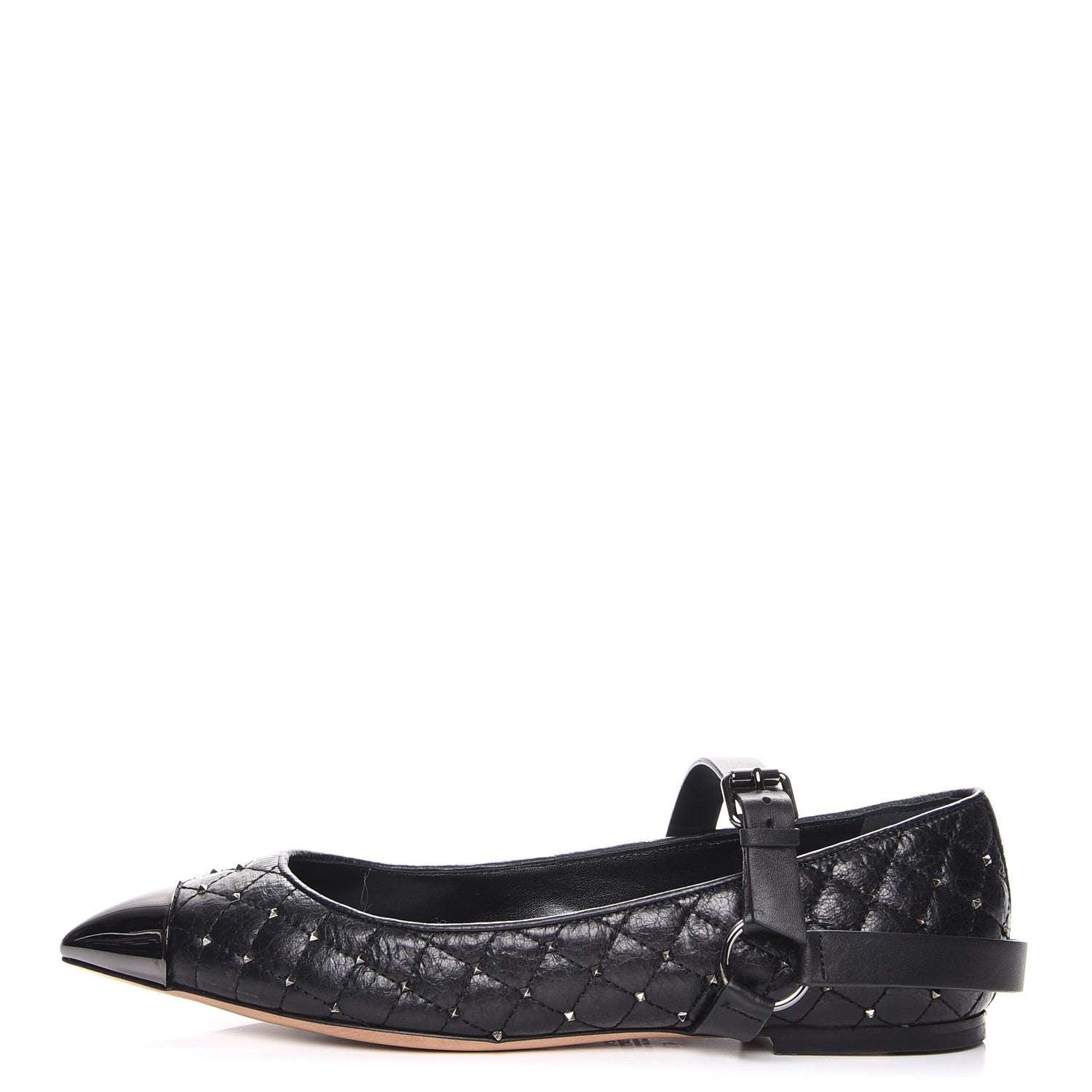 Valentino Garavani Crackled Lambskin Rockstud Spike Captoe Ballerina Flats 40 Black 1 of 9