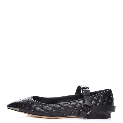 Valentino Garavani Crackled Lambskin Rockstud Spike Captoe Ballerina Flats 40 Black 1 of 9