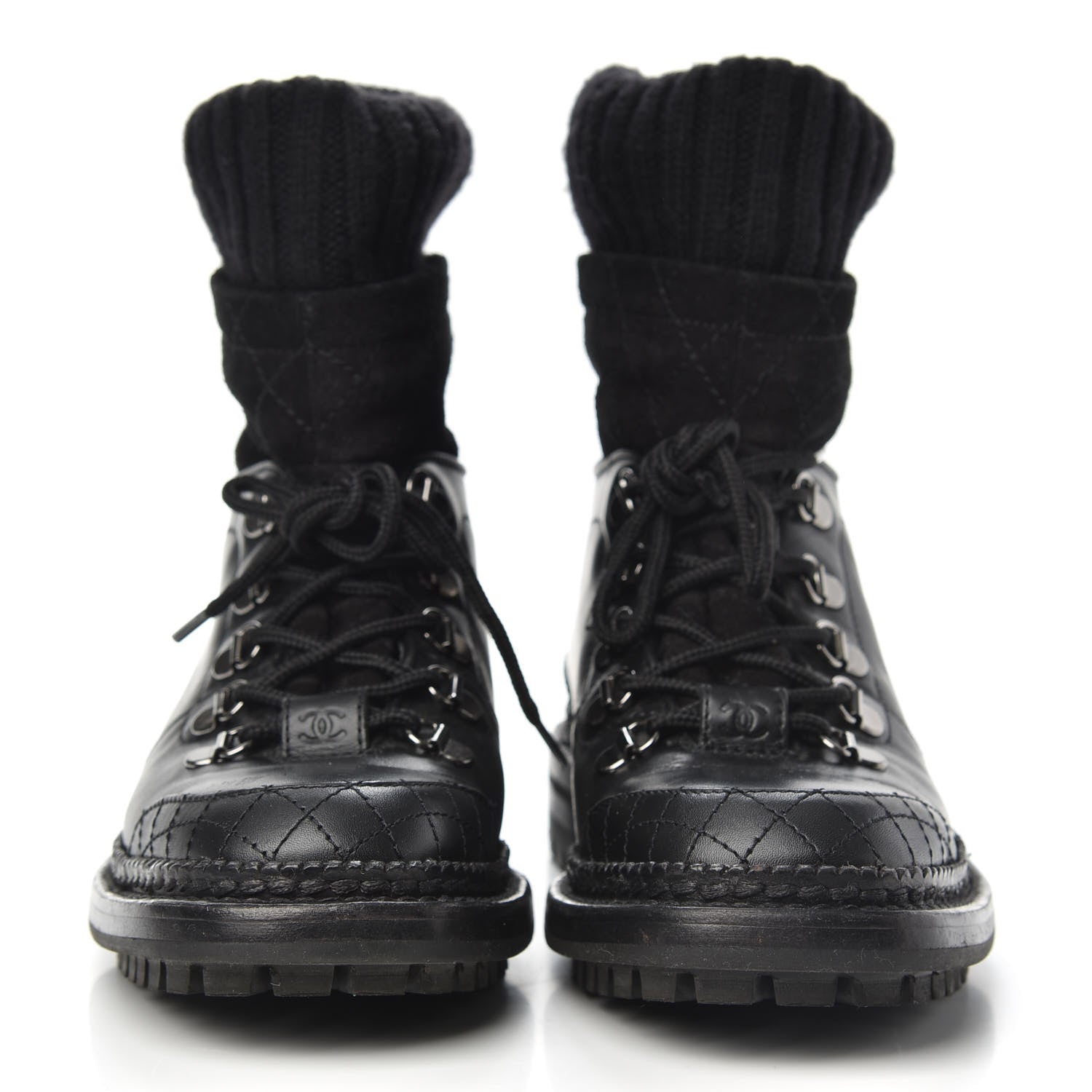 Chanel Calfskin Kid Suede Lace Up Short Boots 38 Black 2 of 9