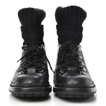 Chanel Calfskin Kid Suede Lace Up Short Boots 38 Black 2 of 9