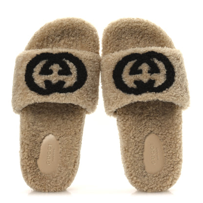 Gucci Shearling Womens Eileen Slide Sandals 38 Cocoa Butterscotch 2 of 11