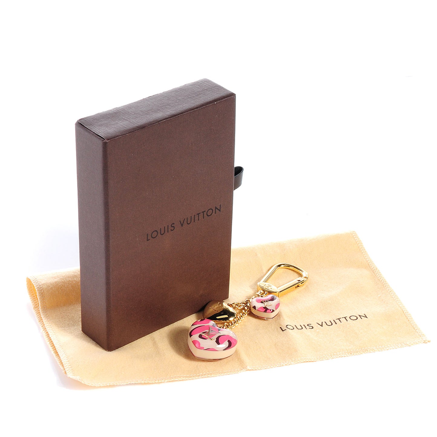 Leopard Heart Bag Charm Key Holder Blanc Corail