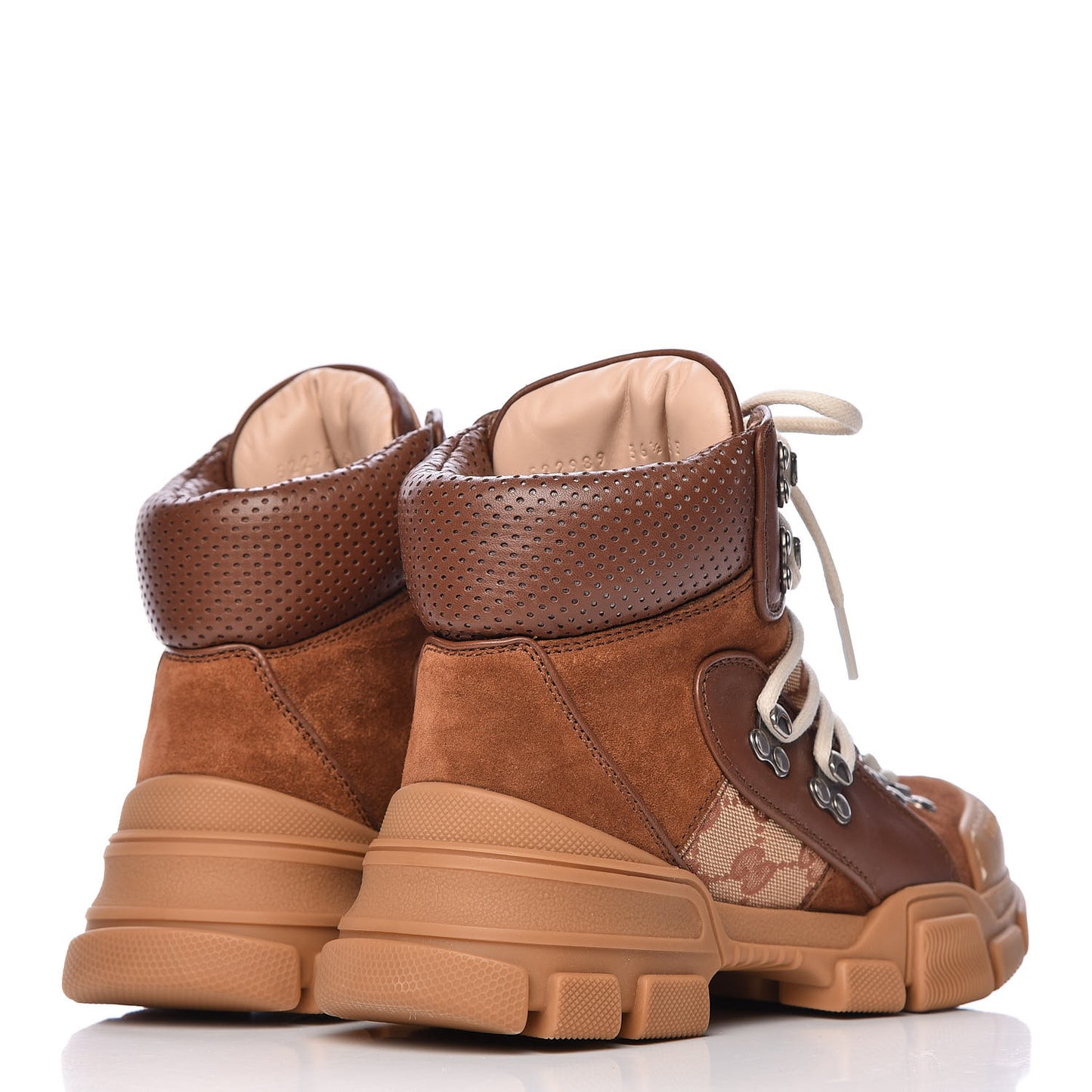 X SEGA Suede Calfskin GG Monogram Womens Flashtrek High-Top Sneakers 36.5 New Cuir Beige Ruggine