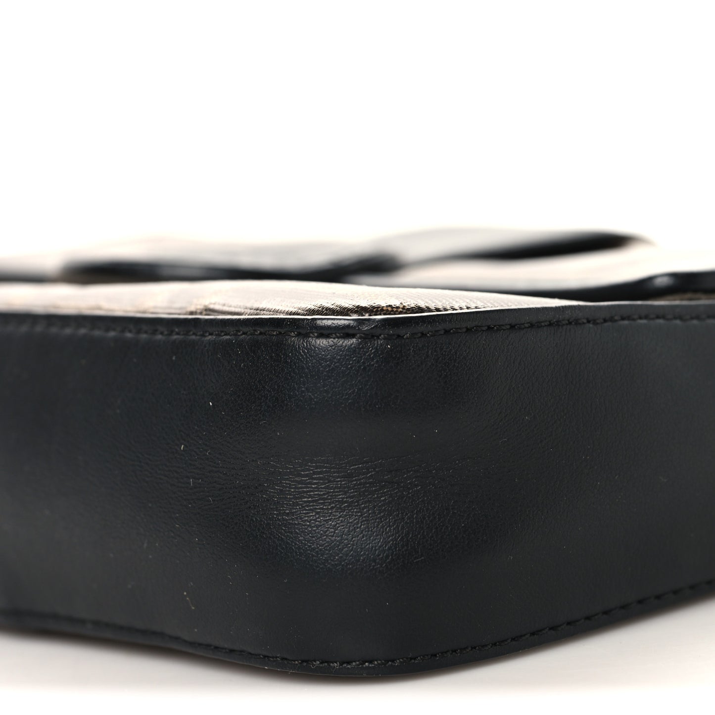 Glazed Fabric Vitello Century FF 1974 Stamp Patch Mini Double F Crossbody Bag Mogano Panna Black