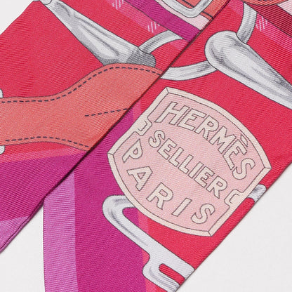 Hermes Silk Tatersale Twilly Fuchsia Rouge Vif Corail 3 of 4