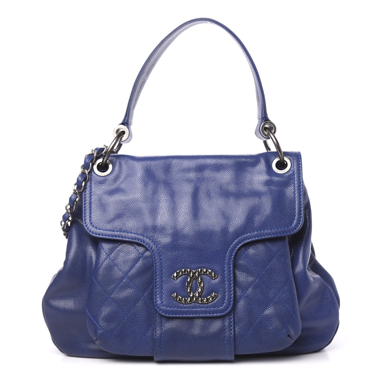 Chanel Glazed Caviar Coco Rider Flap Hobo Navy Blue 1 of 10