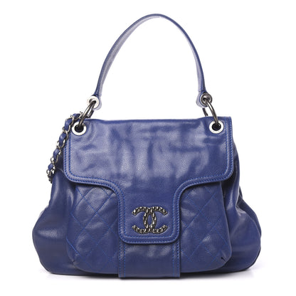 Chanel Glazed Caviar Coco Rider Flap Hobo Navy Blue 1 of 10