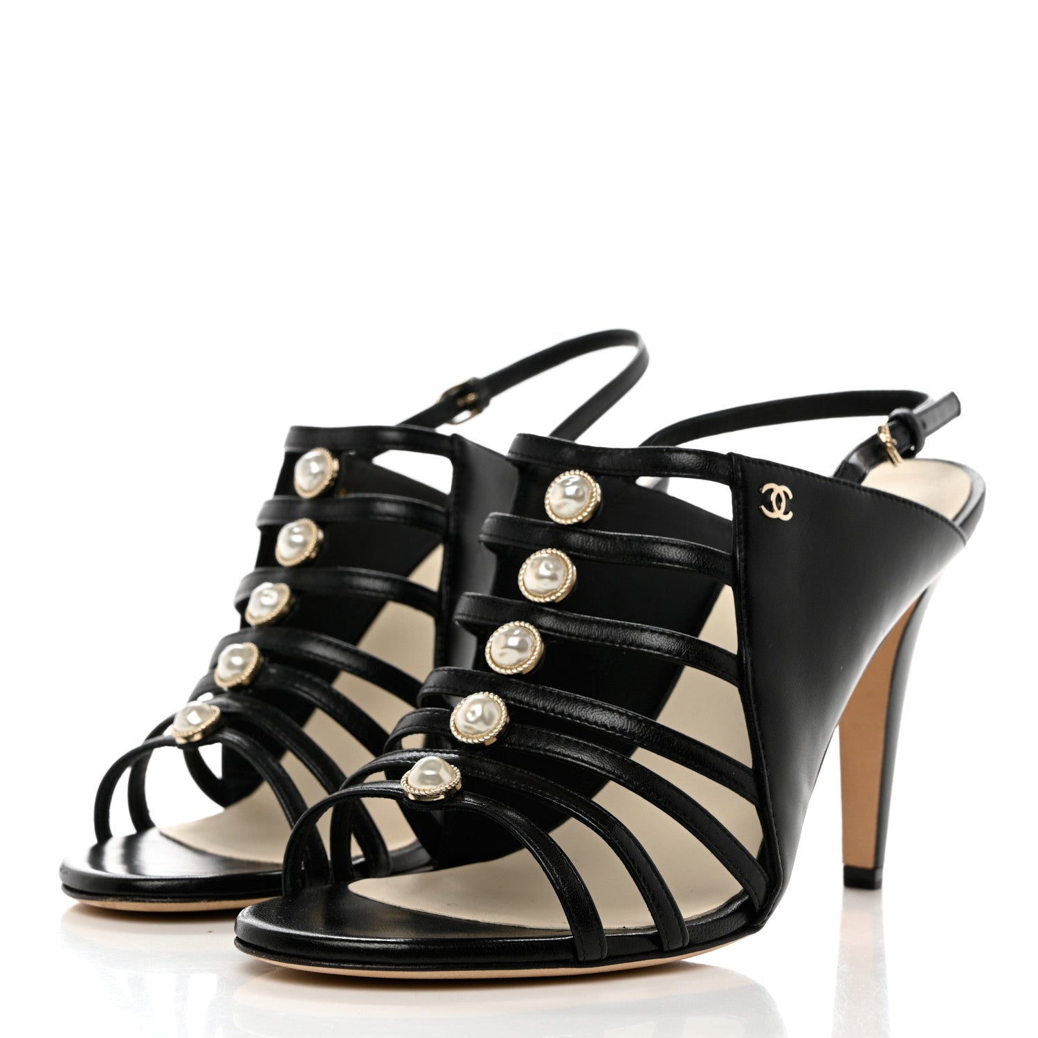 Chanel Lambskin Pearl Open Toe Caged Sandals 40.5 Black 3 of 8